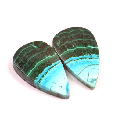 Kabošony páry Malachit Chrysocolla č.P345 (30x17x4mm)