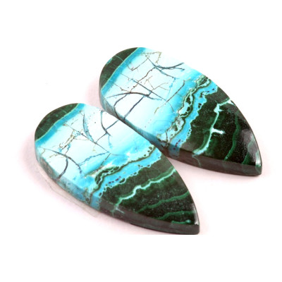 Kabošony páry Malachit Chrysocolla č.P360 (34x16x5mm)