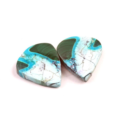 Kabošony páry Malachit Chrysocolla č.P363 (21x18x5mm)