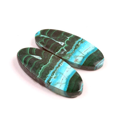 Kabošony páry Malachit Chrysocolla č.P682 (31x13x5mm)