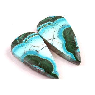 Kabošony páry Malachit Chrysocolla č.P689 (31x17x5mm)