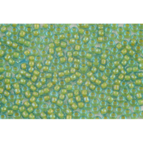 TOHO Round 8/0  N. 210 Inside-Color Aqua/Opaque Yellow Lined