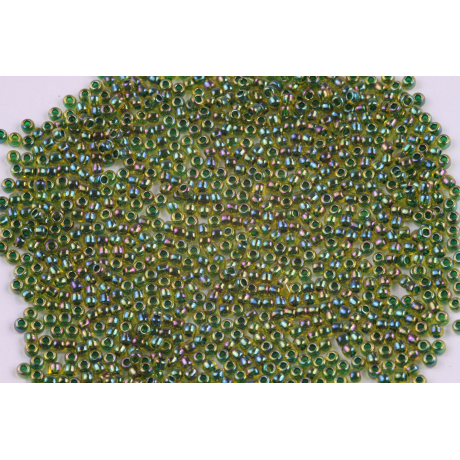 TOHO Round 11/0  N. 124 Inside-Color Rainbow Jonquil/Forest Green Lined